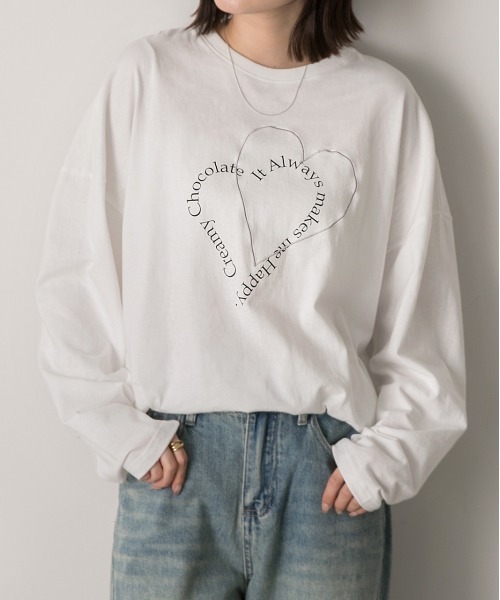 セール】ハート刺繍・プリント ロングTシャツ（Tシャツ