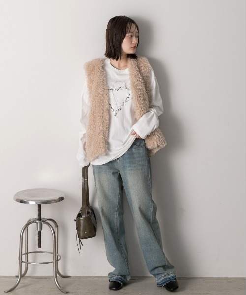 ad thie(アドティエ)の「ハート刺繍・プリント ロングTシャツ(Tシャツ/カットソー・レディース・ピンク/ベージュ/オフホワイト/ブラック・FREE)」の13枚目の写真