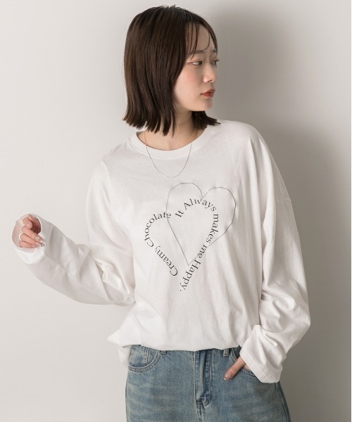 ad thie(アドティエ)の「ハート刺繍・プリント ロングTシャツ(Tシャツ/カットソー・レディース・ピンク/ベージュ/オフホワイト/ブラック・FREE)」の15枚目の写真