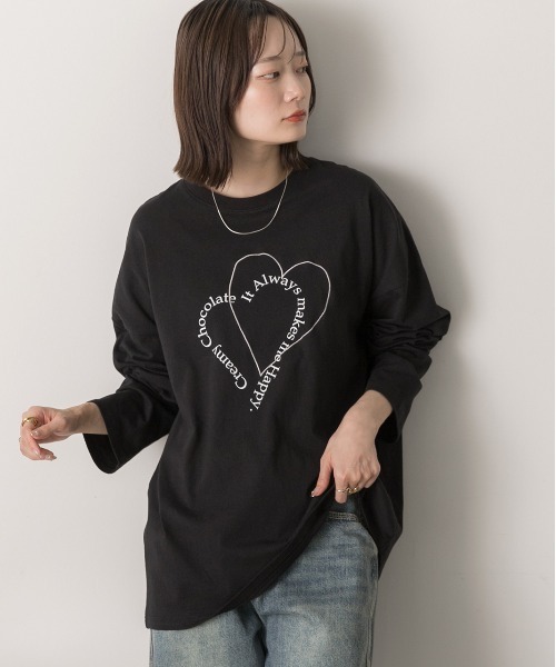 ad thie(アドティエ)の「ハート刺繍・プリント ロングTシャツ(Tシャツ/カットソー・レディース・ピンク/ベージュ/オフホワイト/ブラック・FREE)」の21枚目の写真