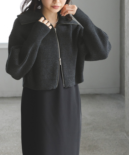 Noble（ノーブル）の「片畦ショートZipカーディガン（カーディガン