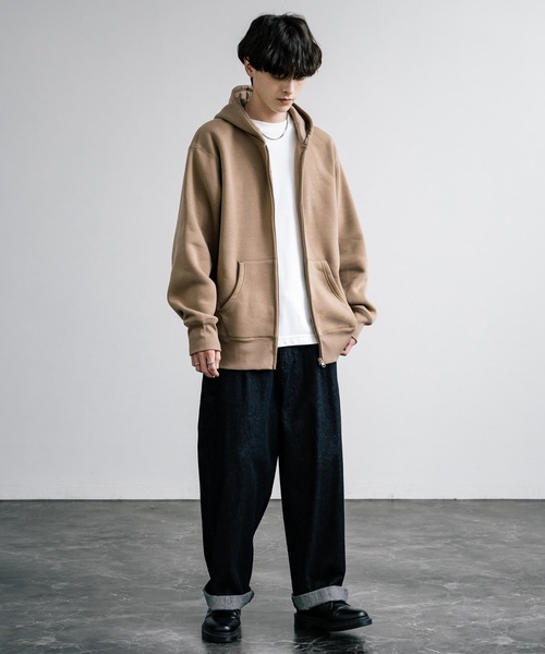 Rocky Monroe（ロッキーモンロー）の「オーバーサイズ ヘビーウェイト裏起毛フルジップパーカー（パーカー・メンズ・オートミール/チャコール/グリーン/ライトブラウン/ブラック・M/L/LL）」の6枚目の写真