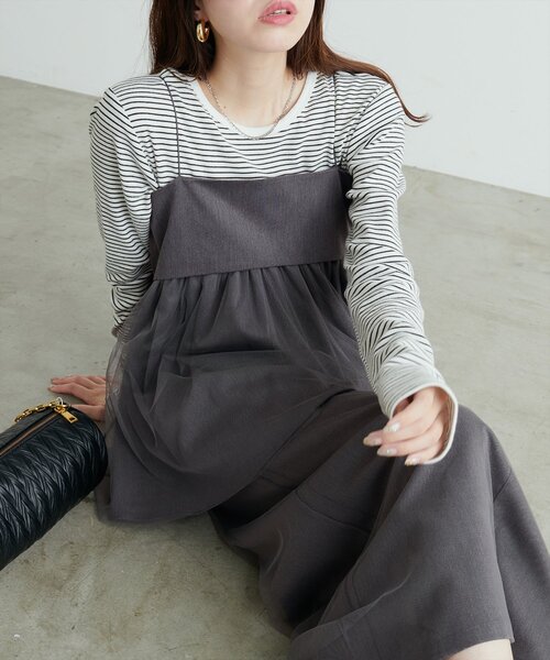 natural couture(ナチュラルクチュール)の「T/Rツイルチュールキャミソール(シャツ/ブラウス・レディース・チャコールグレー/ライトベージュ/ブラック・FREE)」の12枚目の写真