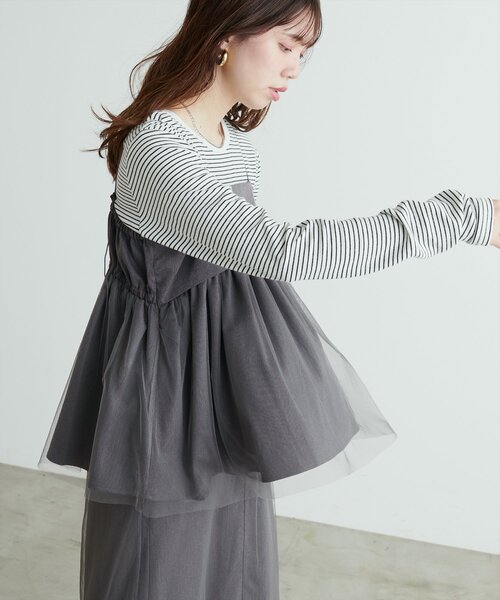 natural couture(ナチュラルクチュール)の「T/Rツイルチュールキャミソール(シャツ/ブラウス・レディース・チャコールグレー/ライトベージュ/ブラック・FREE)」の14枚目の写真