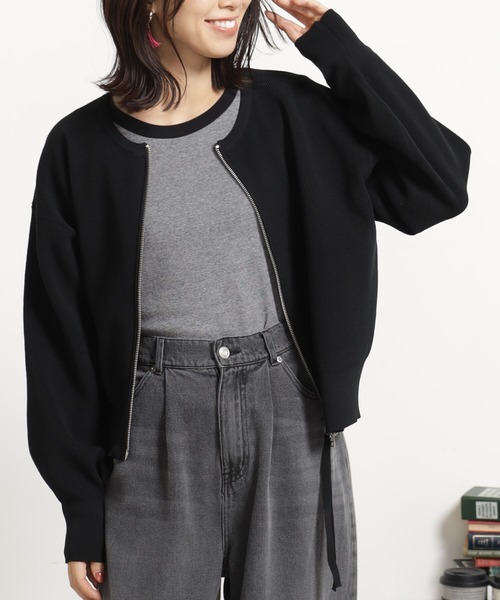 FOUND GOOD（ファウンドグッド）の「エアラクニットZIPブルゾン（ブルゾン・レディース・アイボリー/ブラック/パープル系2/グリーン系2/ブラウン系8・L/M）」の6枚目の写真