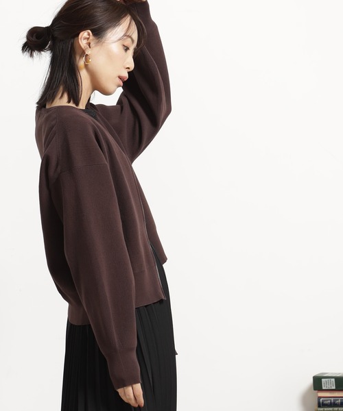 FOUND GOOD（ファウンドグッド）の「エアラクニットZIPブルゾン（ブルゾン・レディース・アイボリー/ブラック/パープル系2/グリーン系2/ブラウン系8・L/M）」の12枚目の写真