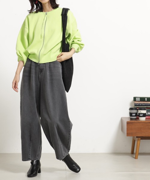 FOUND GOOD（ファウンドグッド）の「エアラクニットZIPブルゾン（ブルゾン・レディース・アイボリー/ブラック/パープル系2/グリーン系2/ブラウン系8・L/M）」の21枚目の写真