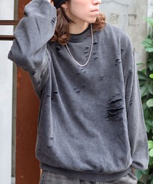 グランジ&ストリート/ヴィンテージ加工ダメージデザインスウェット