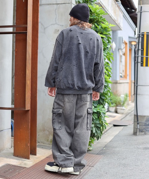 SPINNS（スピンズ）の「グランジ＆ストリート/ヴィンテージ加工ダメージデザインスウェット（スウェット・メンズ・ブラック/ベージュ・ONESIZE）」の18枚目の写真