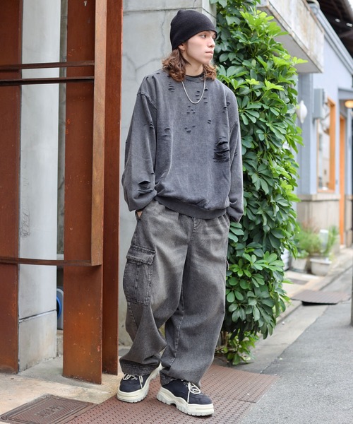 SPINNS（スピンズ）の「グランジ＆ストリート/ヴィンテージ加工ダメージデザインスウェット（スウェット・メンズ・ブラック/ベージュ・ONESIZE）」の20枚目の写真