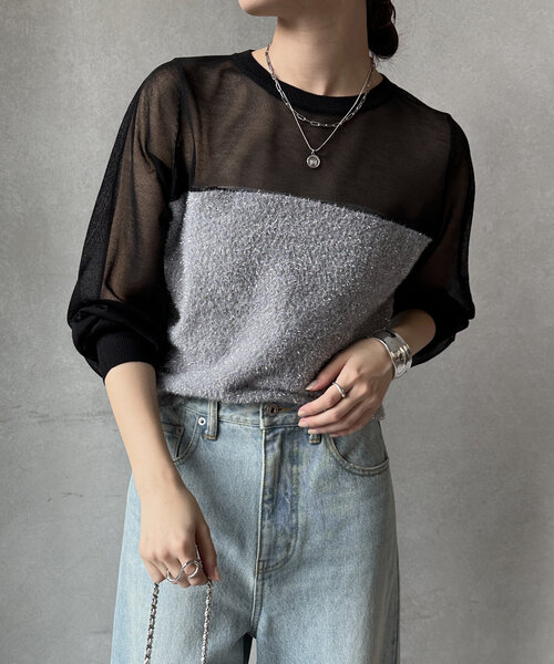 DouDou(ドゥドゥ)の「【WEB限定】ビスチェレイヤード風ニット(ニット/セーター・レディース・ブラック/グレー・FREE)」の18枚目の写真