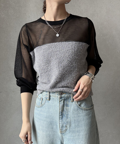 DouDou(ドゥドゥ)の「【WEB限定】ビスチェレイヤード風ニット(ニット/セーター・レディース・ブラック/グレー・FREE)」の19枚目の写真