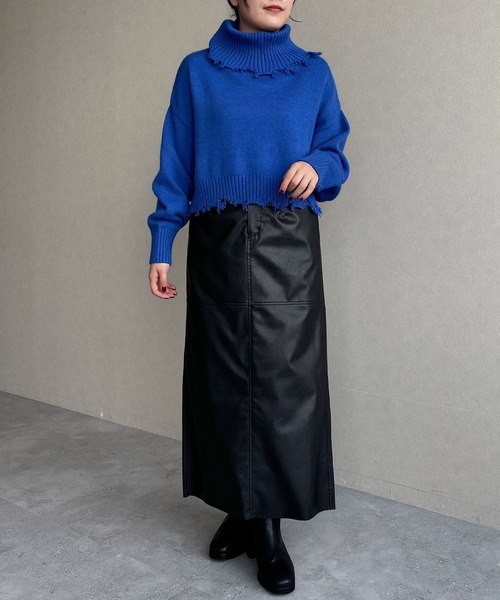 mysty woman（ミスティウーマン）の「ダメージ加工ニットプルオーバー　246399（ニット/セーター・レディース・ブルー/グレー/オフホワイト・FREE）」の5枚目の写真