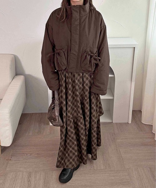 apres jour clair（アプレジュールクレア）の「【apres jour clair】中綿リボンポケットデザインジャケット【ZOZOTOWN限定アイテム】（ブルゾン・レディース・ダークブラウン/チャコールグレー/アイボリー・X-LARGE/フリー）」の21枚目の写真