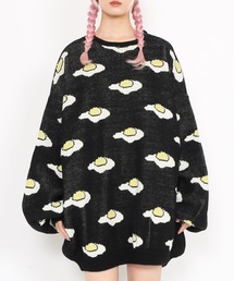 PUNYUS | フード総柄ニット(レモン・アボカド・ニンジン・イチゴ・イモ・目玉焼き）(ニット/セーター)