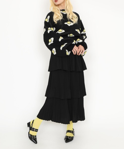 PUNYUS（プニュズ）の「フード総柄ニット(おにぎり・パン・レモン・アボカド・ニンジン・イチゴ・イモ・目玉焼き）（ニット/セーター・レディース・ブラック/サックスブルー/ブラウン/グリーン/ピンク/パープル/ベージュ/ネイビー・1/2/3/4）」の19枚目の写真