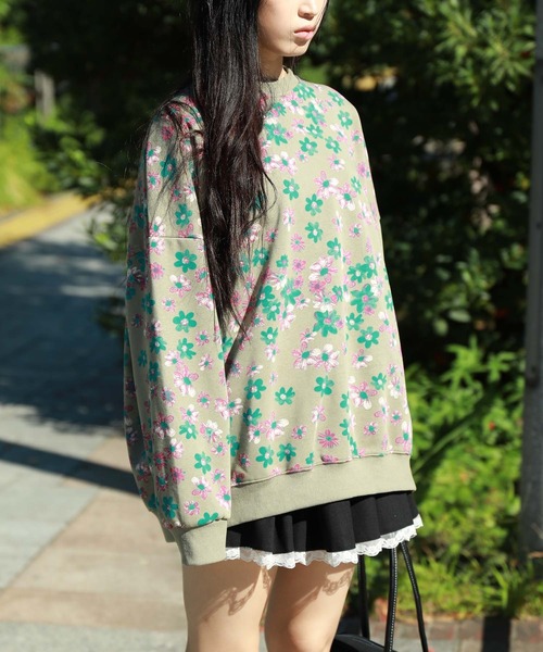 HOOK(フック)の「【HOOK】for girls 総花柄スウェット(スウェット・レディース・ブラック/チョコ/カーキ/ダークグレー/ベージュ・FREE)」の5枚目の写真