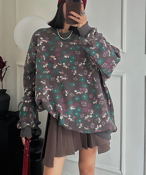 HOOK(フック)の「【HOOK】for girls 総花柄スウェット(スウェット・レディース・ブラック/チョコ/カーキ/ダークグレー/ベージュ・FREE)」の13枚目の写真