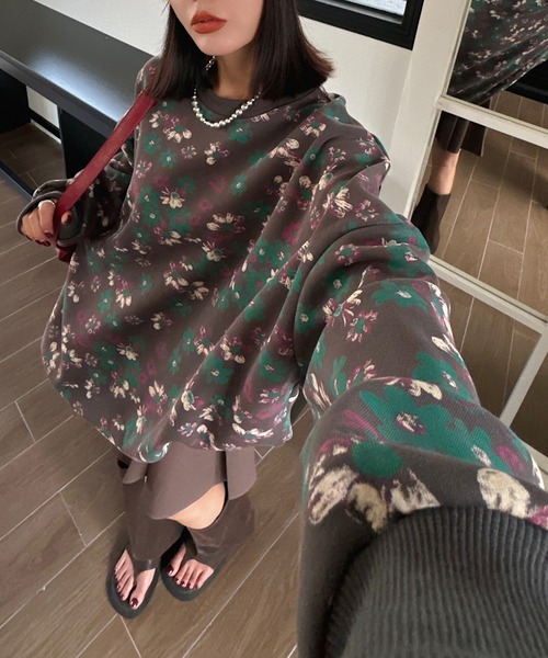 HOOK(フック)の「【HOOK】for girls 総花柄スウェット(スウェット・レディース・ブラック/チョコ/カーキ/ダークグレー/ベージュ・FREE)」の15枚目の写真