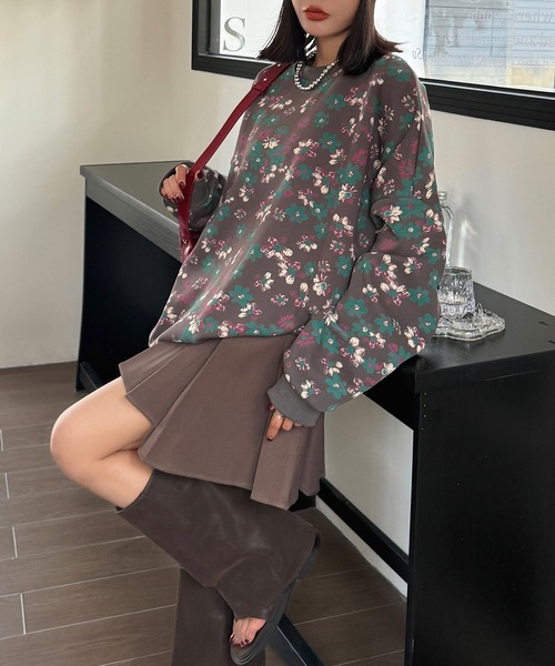 HOOK(フック)の「【HOOK】for girls 総花柄スウェット(スウェット・レディース・ブラック/チョコ/カーキ/ダークグレー/ベージュ・FREE)」の16枚目の写真