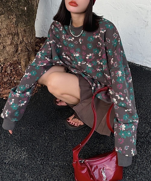 HOOK(フック)の「【HOOK】for girls 総花柄スウェット(スウェット・レディース・ブラック/チョコ/カーキ/ダークグレー/ベージュ・FREE)」の18枚目の写真