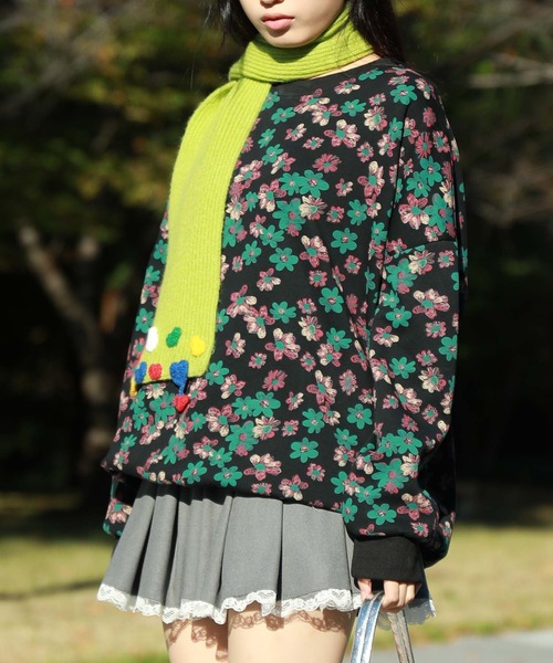 HOOK(フック)の「【HOOK】for girls 総花柄スウェット(スウェット・レディース・ブラック/チョコ/カーキ/ダークグレー/ベージュ・FREE)」の21枚目の写真
