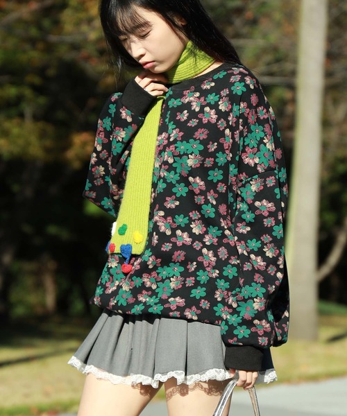 HOOK(フック)の「【HOOK】for girls 総花柄スウェット(スウェット・レディース・ブラック/チョコ/カーキ/ダークグレー/ベージュ・FREE)」の22枚目の写真