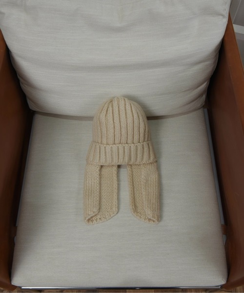lawgy(ラウジー)の「rib knit flight cap / リブニットフライトキャップ(ニットキャップ/ビーニー・レディース・ブラック/アイボリー/モカ・FREE)」の2枚目の写真