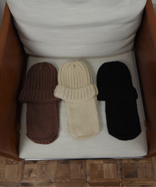 lawgy(ラウジー)の「rib knit flight cap / リブニットフライトキャップ(ニットキャップ/ビーニー・レディース・ブラック/アイボリー/モカ・FREE)」の3枚目の写真