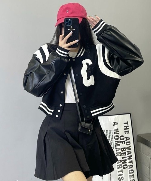SHEENA（シーナ）の「刺しゅうロゴショート丈スタジャン（スタジャン・レディース・ブラック・M）」の10枚目の写真