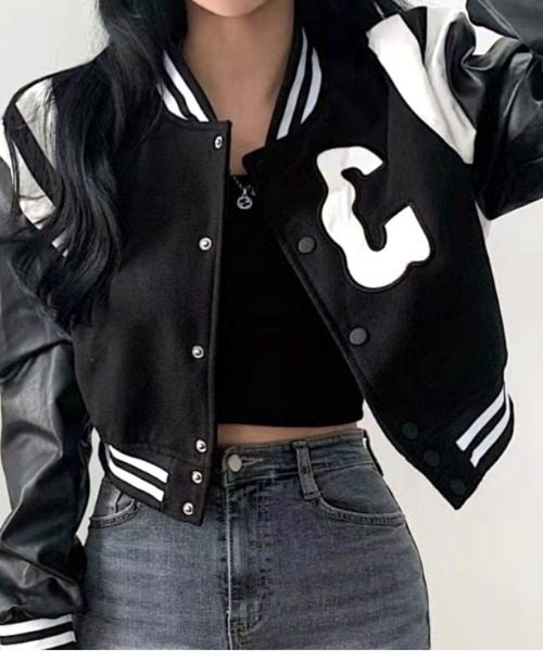 SHEENA（シーナ）の「刺しゅうロゴショート丈スタジャン（スタジャン・レディース・ブラック・M）」の13枚目の写真