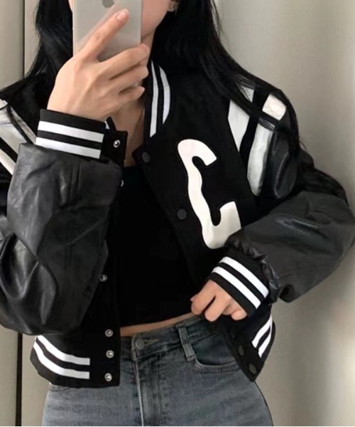 SHEENA（シーナ）の「刺しゅうロゴショート丈スタジャン（スタジャン・レディース・ブラック・M）」の14枚目の写真