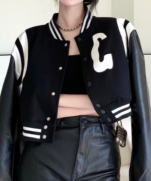 SHEENA（シーナ）の「刺しゅうロゴショート丈スタジャン（スタジャン・レディース・ブラック・M）」の21枚目の写真