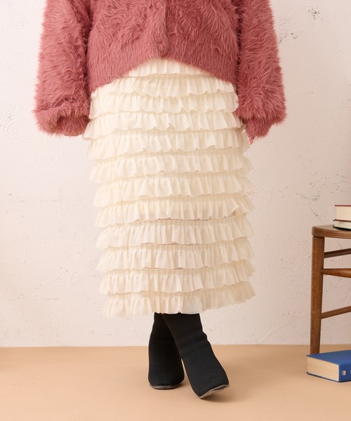 Louiosy(ルオシー)の「【大きいサイズ】ティアードフリルナロースカート(スカート・レディース・アイボリー/ブラック・X-LARGE/3L/4L)」の3枚目の写真