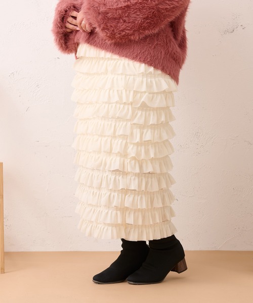 Louiosy ルオシー　フリルティアードチュールスカート　XL 大きいサイズ】フリルティアードチュールスカート（スカート