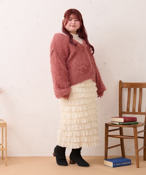 Louiosy(ルオシー)の「【大きいサイズ】ティアードフリルナロースカート(スカート・レディース・アイボリー/ブラック・X-LARGE/3L/4L)」の5枚目の写真