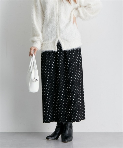 nissen（ニッセン）の「裏起毛素材総柄ナロースカート（スカート・レディース・アイボリー/ブラック/ブラック系その他・M/L）」の7枚目の写真