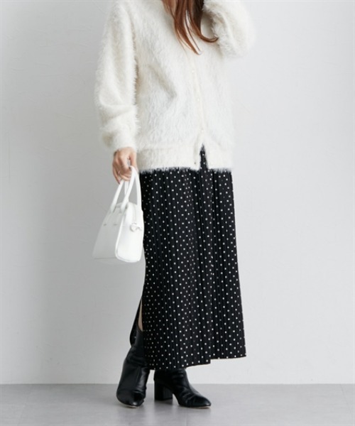 nissen（ニッセン）の「裏起毛素材総柄ナロースカート（スカート・レディース・アイボリー/ブラック/ブラック系その他・M/L）」の8枚目の写真