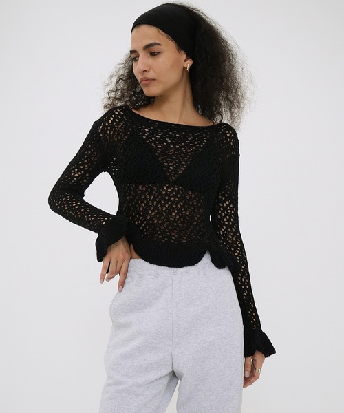 超歓迎された BOAT NECK TOPS（ニット/セーター）｜CLANE KNIT CROCHET トップス