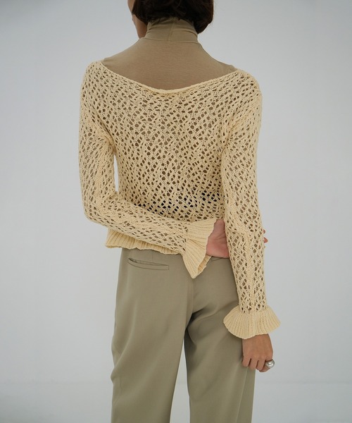 BOAT NECK CROCHET KNIT TOPS（ニット/セーター）｜CLANE