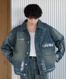 Spielio（シュピーリオ）の「【Spielio】Vintage like foil print denim jacket/ヴィンテージライク箔プリントデニムジャケット（デニムジャケット）」