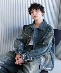 Spielio（シュピーリオ）の「【Spielio】Vintage like foil print denim jacket/ヴィンテージライク箔プリントデニムジャケット（デニムジャケット）」