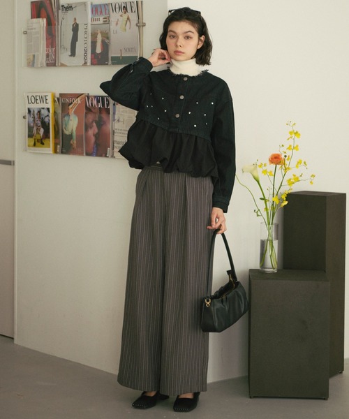 loin nuit(ロワンニュイ)の「double west button pants/ダブルウエストボタンパンツ(スラックス・レディース・ネイビー/グレー・FREE)」の10枚目の写真
