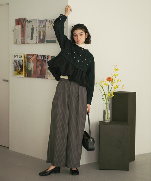 loin nuit(ロワンニュイ)の「double west button pants/ダブルウエストボタンパンツ(スラックス・レディース・ネイビー/グレー・FREE)」の4枚目の写真