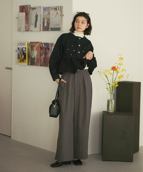 loin nuit(ロワンニュイ)の「double west button pants/ダブルウエストボタンパンツ(スラックス・レディース・ネイビー/グレー・FREE)」の6枚目の写真