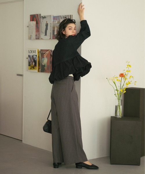 loin nuit(ロワンニュイ)の「double west button pants/ダブルウエストボタンパンツ(スラックス・レディース・ネイビー/グレー・FREE)」の12枚目の写真