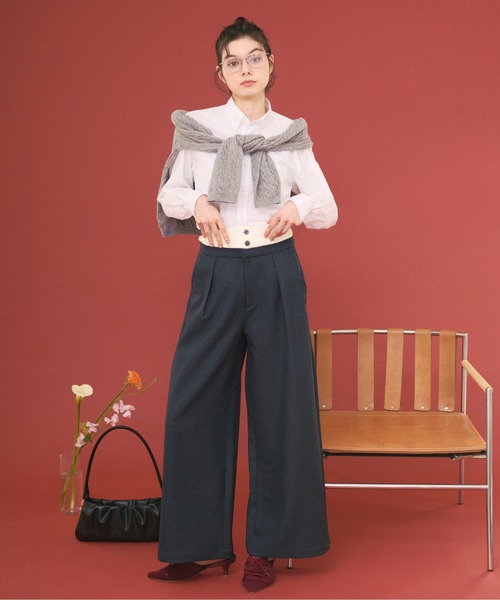 loin nuit(ロワンニュイ)の「double west button pants/ダブルウエストボタンパンツ(スラックス・レディース・ネイビー/グレー・FREE)」の19枚目の写真