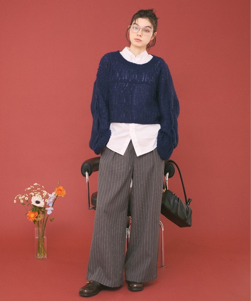 loin nuit(ロワンニュイ)の「double west button pants/ダブルウエストボタンパンツ(スラックス・レディース・ネイビー/グレー・FREE)」の8枚目の写真