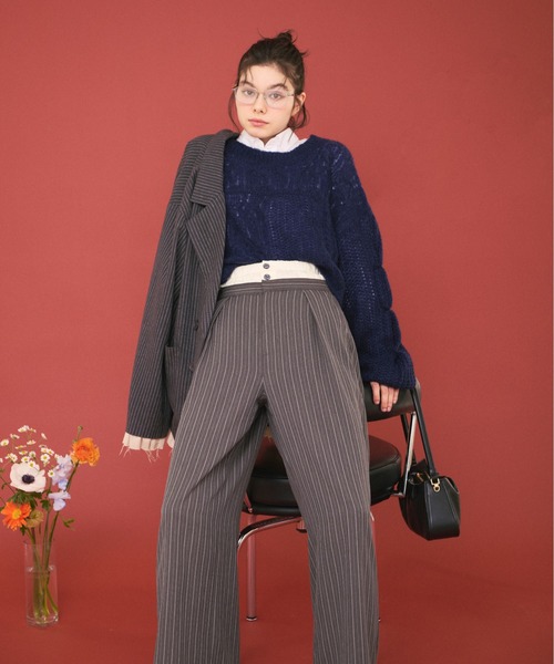 loin nuit(ロワンニュイ)の「double west button pants/ダブルウエストボタンパンツ(スラックス・レディース・ネイビー/グレー・FREE)」の5枚目の写真