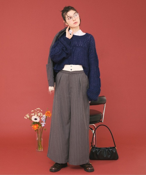 loin nuit(ロワンニュイ)の「double west button pants/ダブルウエストボタンパンツ(スラックス・レディース・ネイビー/グレー・FREE)」の3枚目の写真